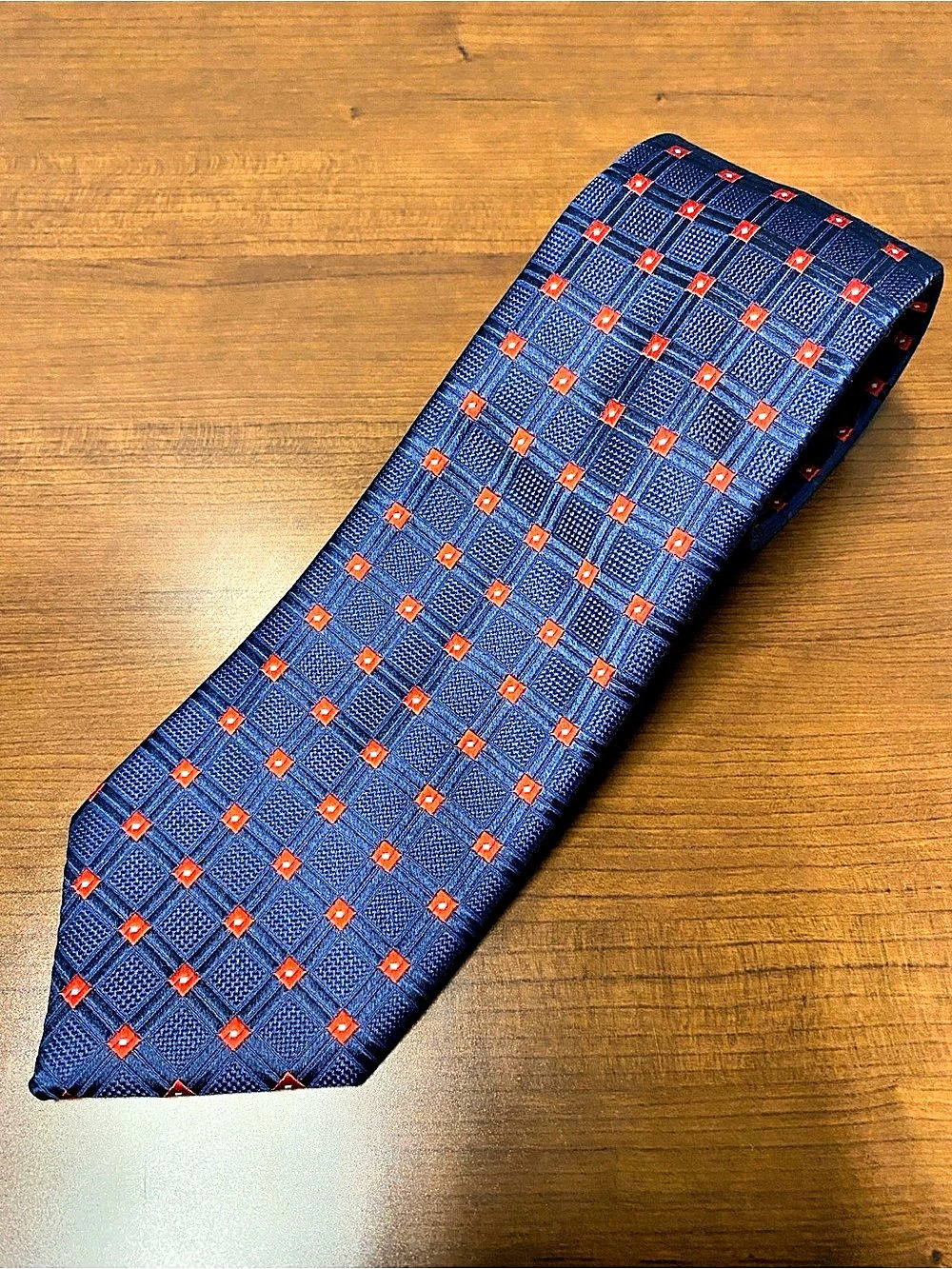 Tommy Hilfiger Geometric Grid Silk Necktie Blue & Red